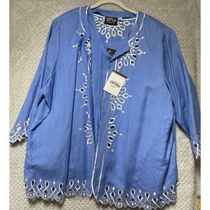 Bob Mackie Wearable Art Top Womens 2X purple 2PC Blazer tank Linen Blend Cutouts